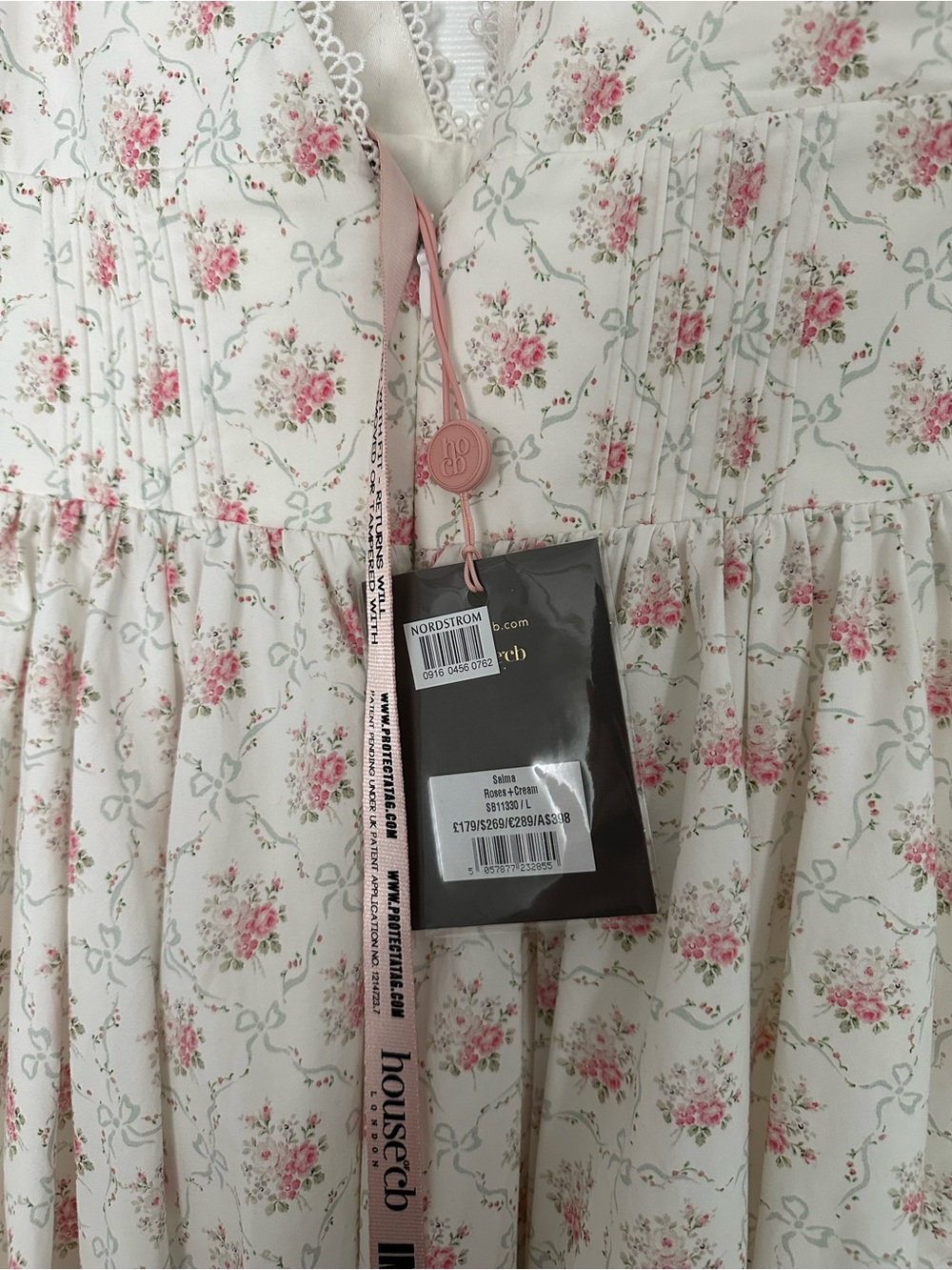 House of CB “Salma” Floral Lace-Trim Mini A-line Dress White with Pink Roses - Picture 13 of 15